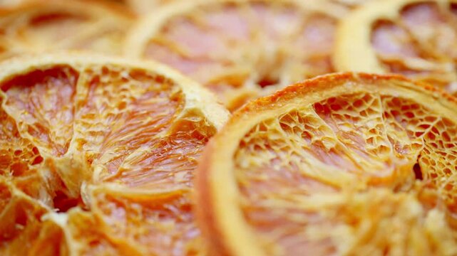 close up of a slice of dried orange