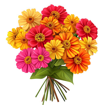 colorful zinnia bouquet on white background clip art preview