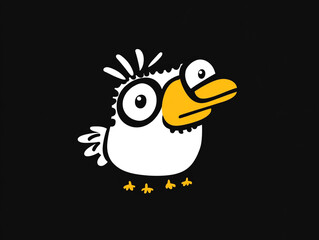 Obraz premium Cute Cartoon Bird Illustration Funny Animal Character Design Whimsical Graphic Black Ba