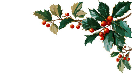 Christmas holly berries and leaves creating a festive border on a transparent background, perfect for adding a touch of holiday cheer to designs, PNG