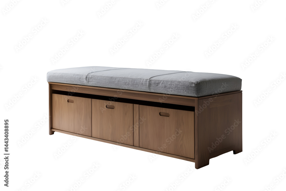 Poster elegant low-profile storage bench with a cushioned top, perfect for adding functional style to any r