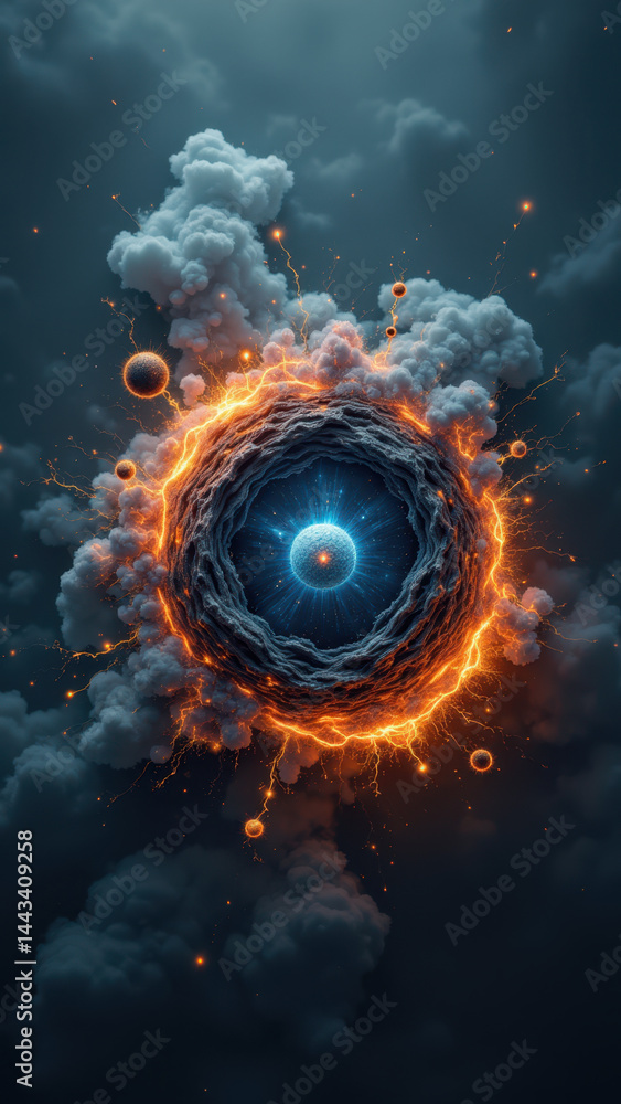 Poster an abstract cosmic explosion with a glowing core.