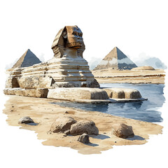 watercolor of Sphinx Of Giza, vector, isolated on a white background.