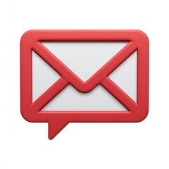 Red Email Message Notification Icon in 3D Render with White Background