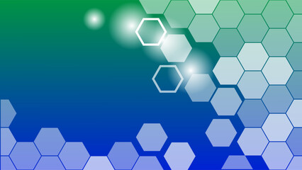 Abstract vivid blue green gradient background  with hexagonal shape