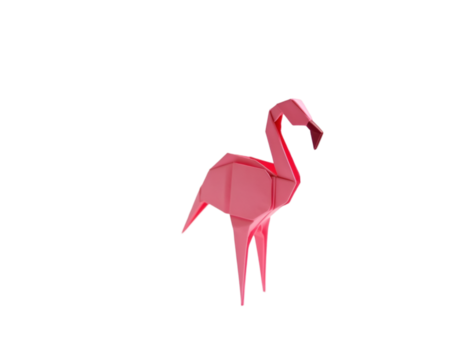 Elegant Origami Flamingo Sculpture Displaying Intricate Paper Artistry and Precision Folding Techniques, Capturing the Beauty of Nature in a Minimalist Aesthetic Design - Powered by Adobe