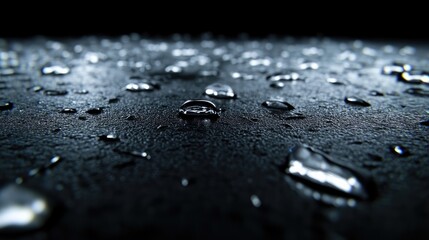 Water droplets on a dark surface