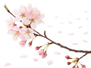 Delicate Pink Cherry Blossoms Branch with Falling Petals