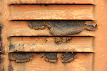 Damaged and rusty iron surfaces or walls.