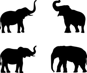 Obraz premium Silhouette black vector art of four Elephants