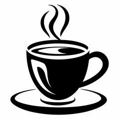 A cup of hot coffee silhouette on white background
