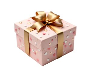 Elegant Pink Gift Box with Golden Bow and Heart Embellishments, A Luxurious and Romantic Present for Special Occasions, Perfect for Anniversaries and Celebrations