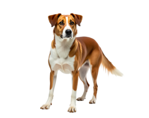 Elegant portrait of a brown and white farm dog, showcasing its refined breed characteristics and poise, reflecting the dignity and charm of a canine companion