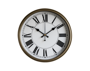 Elegant round wall clock with roman numerals, symbolizing timeless design and precision timekeeping, perfect for home decor and office spaces emphasizing sophistication and functionality