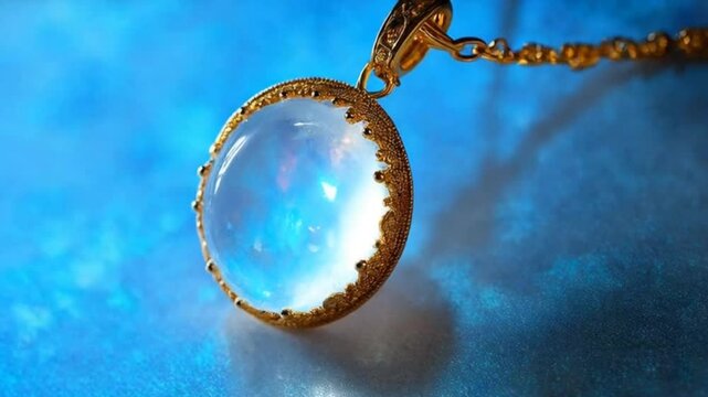 Moonstone gold pendant glowing seamless looping 4k time-lapse animation video background