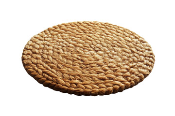 Exquisite handwoven jute coaster circular design natural beige tones on a black background on transparent background