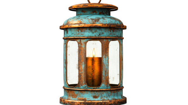 Vintage lantern with flickering candle glow