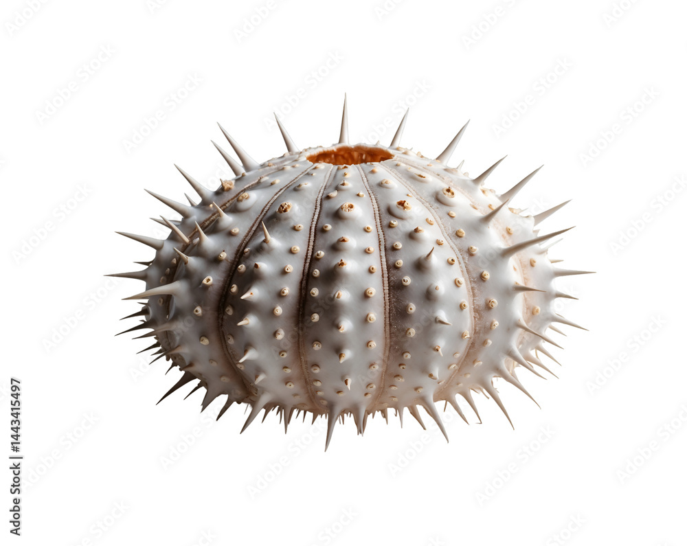 Aufkleber elegant sea urchin shell with sharp spikes isolated against a dark backdrop, showcasing its intricat