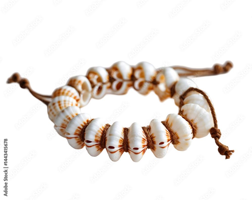 Poster elegant shell bracelet with brown string on isolated plain surface showcasing intricate details and 