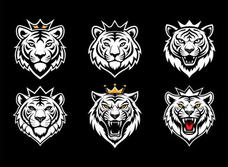 Tiger Head Silhouettes: Aggressive and Majestic Designs – Black and White Animal Logos