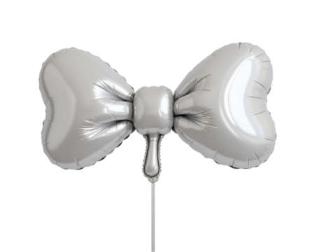 Elegant Silver Bow Tie Balloon on Plain Isolated White Background, Symbolizing Celebrations, Parties, and Special Occasions, A Festive Decoration for Events