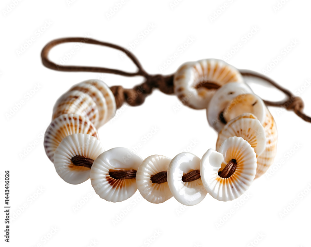 Aufkleber elegant shell bracelet with delicate string on isolated plane, a symbol of coastal charm and natural
