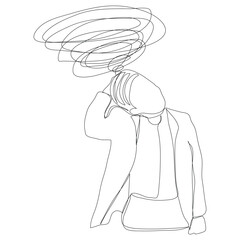 Sketch problem concept minimal man emotion stress headache drawing line art. Male unhappy depress hand drawn continuous line concept with white isolated background. Abstract,vector,illustration.