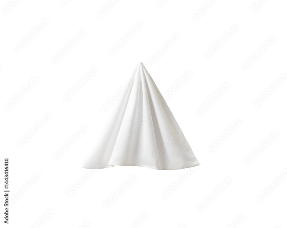 Poster elegant simplicity, a pristine white cloth delicately folded into a triangular shape against a stark