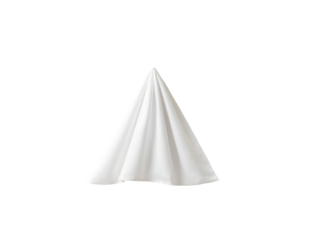 Elegant simplicity, A pristine white cloth delicately folded into a triangular shape against a stark contrasting setting, emphasizing clean lines and modern design