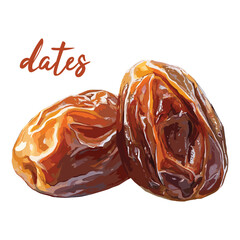 dates in watercolor illustration style, isolated vector on white background