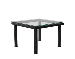Elegant square patio table with a sleek glass top standing on an isolated surface showcasing minimalist design and modern outdoor furniture aesthetics perfect for relaxation