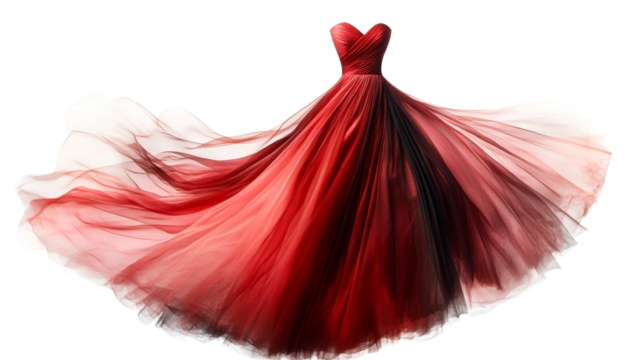 Flowing red gown with elegant tulle layers
