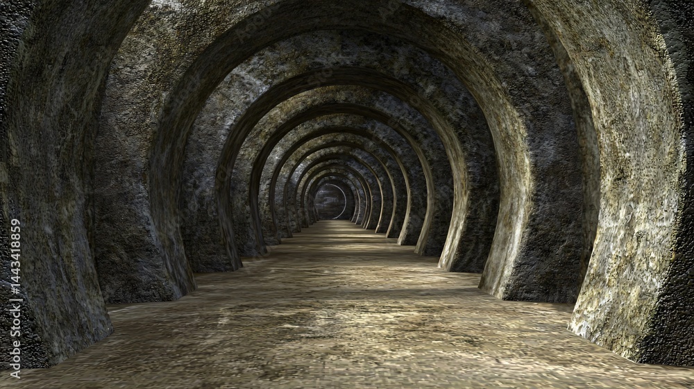 Poster mysterious sci-fi tunnel constructed for warp-speed transit with volumetric atmosphere and intriguin