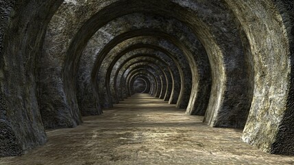 Mysterious sci-fi tunnel constructed for warp-speed transit with volumetric atmosphere and intriguing lighting effects along the path