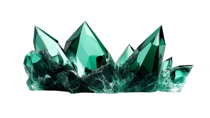 Emerald crystal cluster, clear background