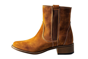 Stylish Amber Suede Ankle Boot Elegant Design Low Block Heel Isolated on Black on transparent background