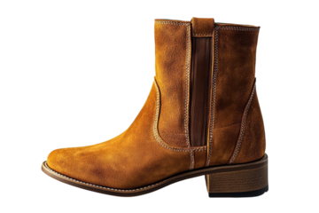 Stylish Amber Suede Ankle Boot Elegant Design Low Block Heel Isolated on Black on transparent background