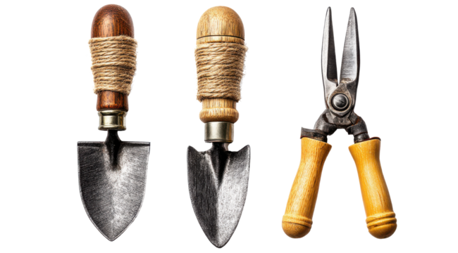 Gardening Trio: Featuring a trowel, a hand shovel, and a pair of pruning shears, each tool is meticulously crafted to bring joy to tending any garden.
