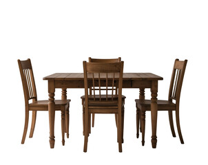 Fototapeta premium Elegant Wooden Dining Set, A Rustic Table with Four Chairs Showcasing Fine Craftsmanship and Timeless Design for Family Gatherings and Cozy Dinners