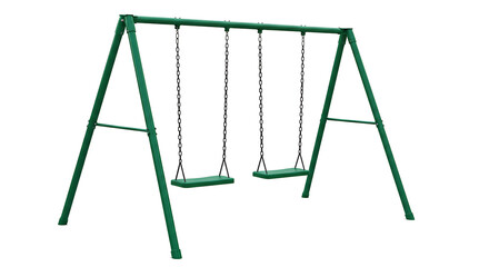 Green Swing Set with Chains on a Transparent Background
