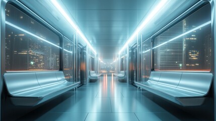 Fototapeta premium Futuristic city train interior