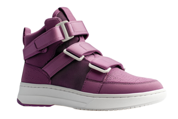 Stylish Purple High Top Sneaker with Adjustable Straps Isolated on Black Background Detailed on transparent background