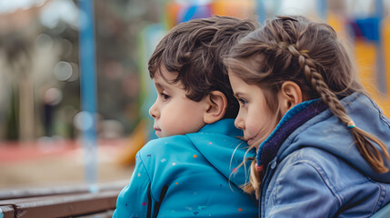 Fototapeta premium A Child with a Compassionate Look, Gently Offering Comfort or Help