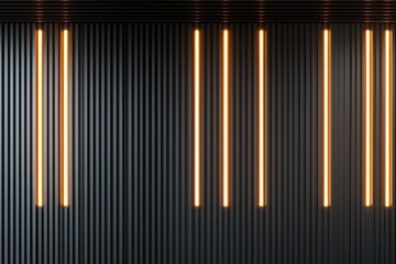 Modern Black Wall with Vertical Lines and Warm Light Fixtures