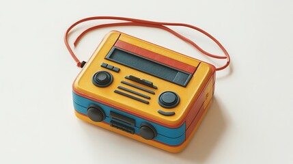 Vintage radio device yellow blue red isolated on white background