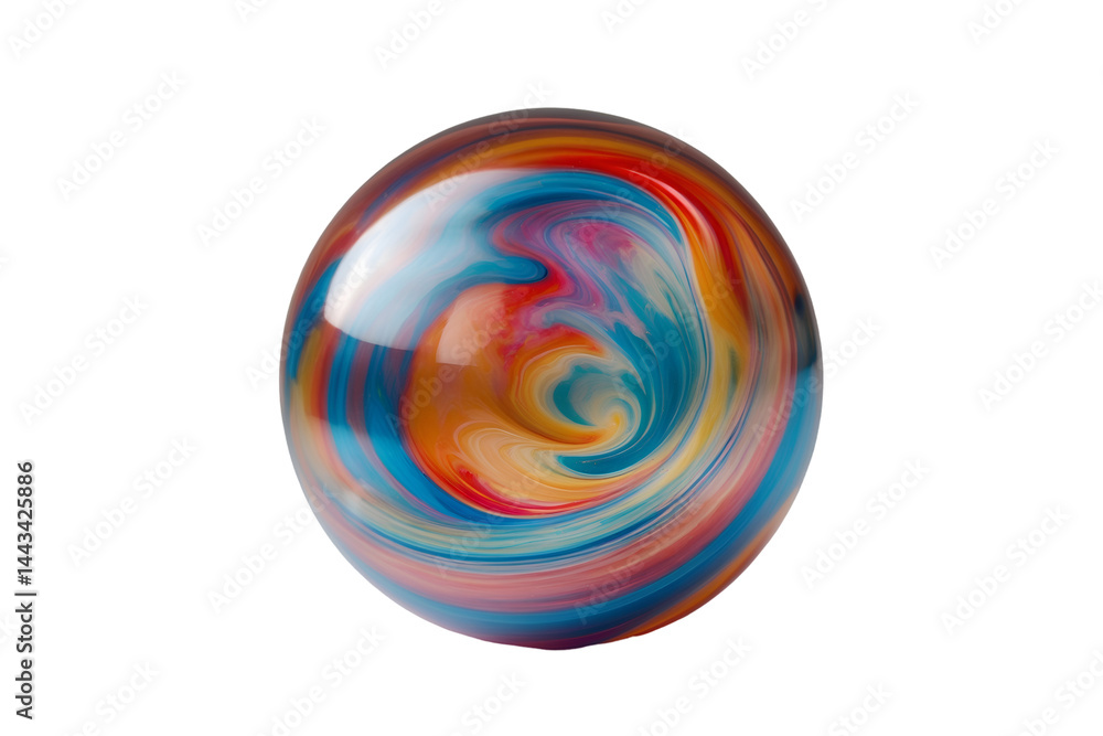 Poster entrancing sphere of swirling colors, a mesmerizing display of fluid art within a transparent bubble