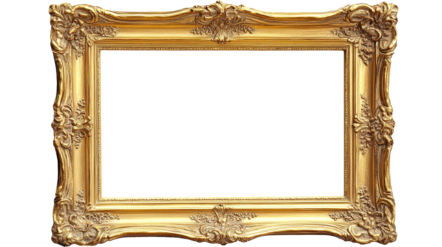 Golden ornate frame with transparent background