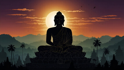 buddha statue in the sunset