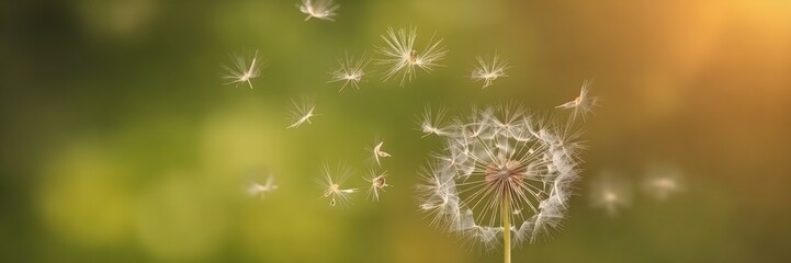 Obraz premium Whispers of Hope: A delicate dandelion releases its seeds to the wind, a symbol of new beginnings and the ephemeral beauty of nature. 