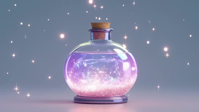 Magical potion creation in a vibrant glass bottle with sparkling effects